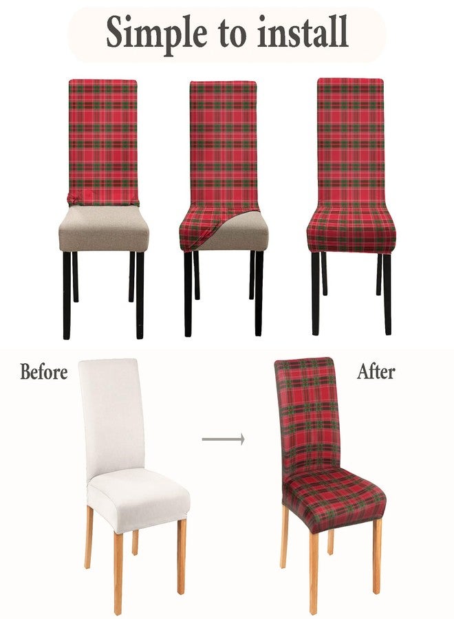 bnhjsdw 4Pcs Christmas Plaid Chair Covers Set - Stretch Elastic Edge, Removable Red Chair Protectors, Suitable for Dining Room/Kitchen Chairs - Image 4